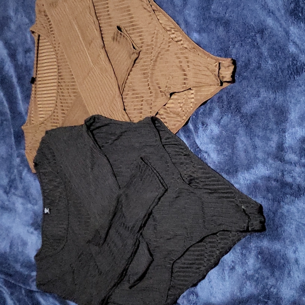 2 Shein Curve Brown & Black Long Sleeved Ribbed Body Suits